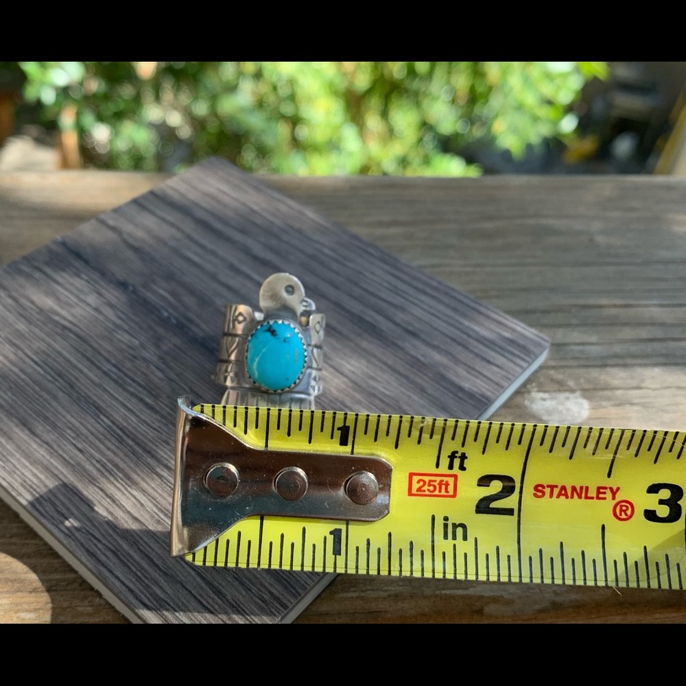 Yazzie Native American Navajo Authentic Turquoise Thunderbird Ring with Hearts - Picture 13 of 14